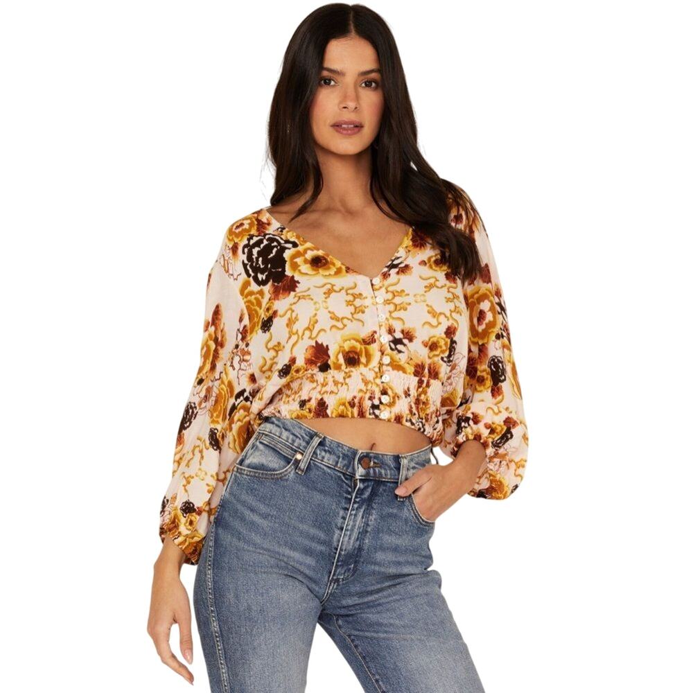 TALISMAN womens malicon floral print puff sleeve crop top Size S
